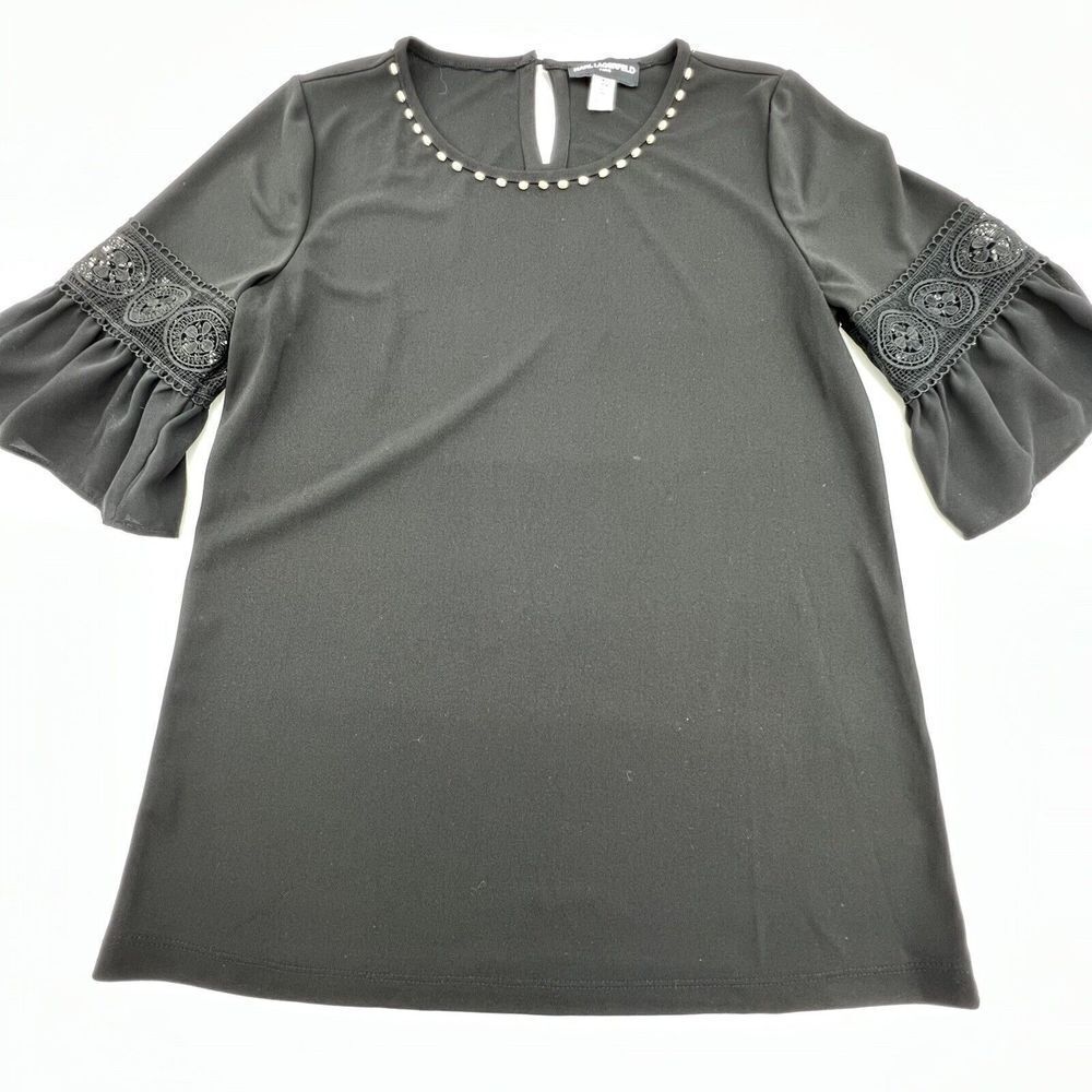Karl Lagerfeld crochet lace Beaded Blouse Womens Small